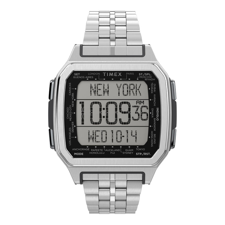 TIMEX Digital Command Urban Men's Watch - Silver Stainless Steel & Resin, 100m Water-Resistant