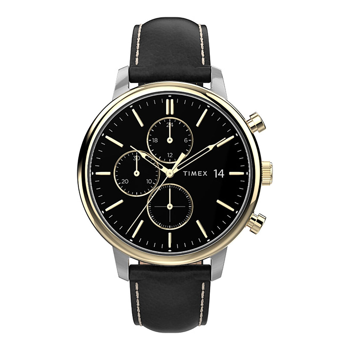 Timex City Collection Chicago TW2U39100 - Men's Black Leather & Brass Chronograph Watch