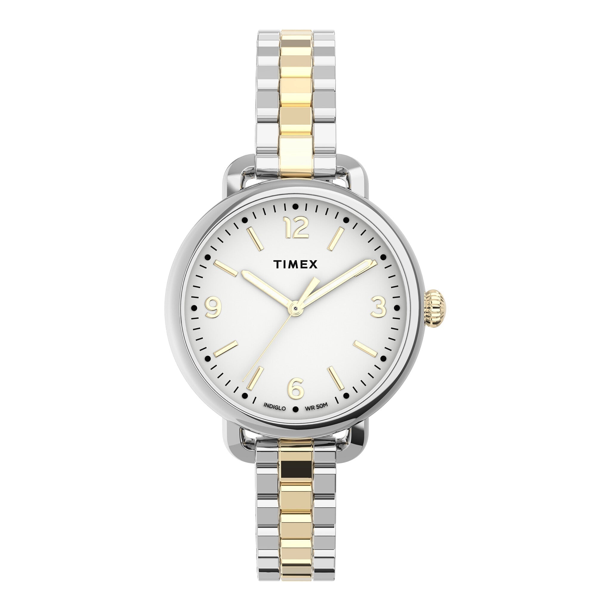 TIMEX Women's Watch with Silver Brass Case and Silver & Gold Stainless Steel Band