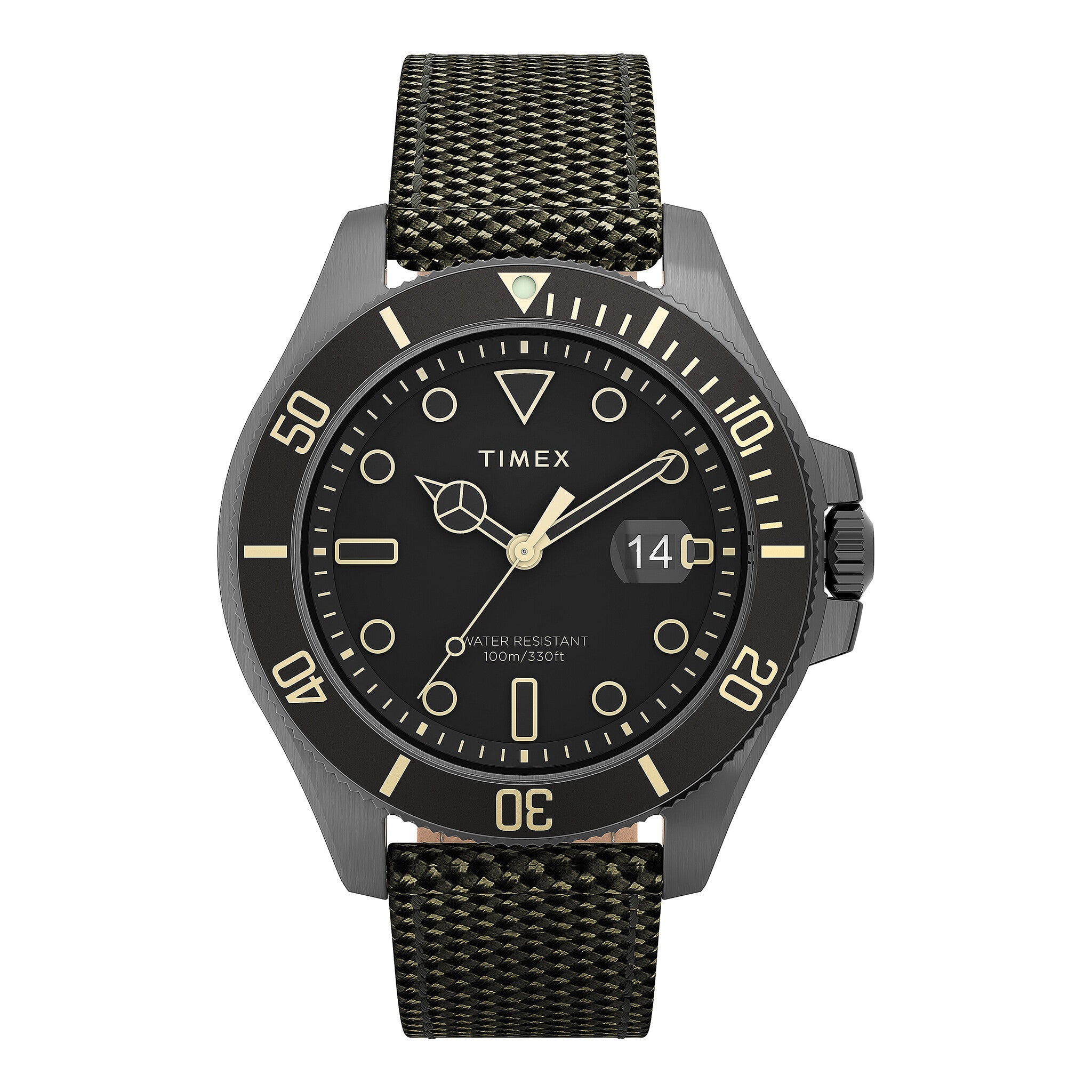 TIMEX CITY COLLECTION HARBORSIDE COAST - STYLISH MEN'S WATCH with Green Fabric Band & Black Dial