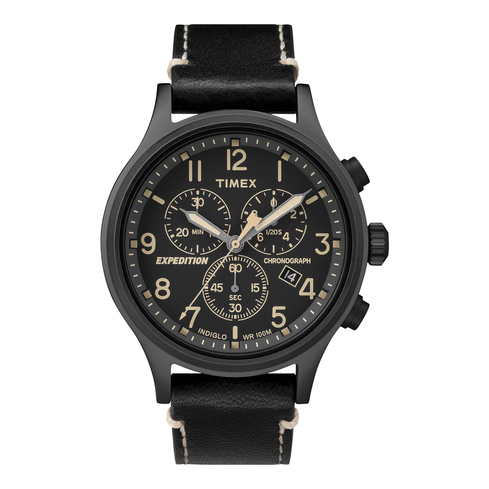 Timex Expedition Scout TW4B09100 - Rugged Men's Watch with Black Leather Band & INDIGLO Light