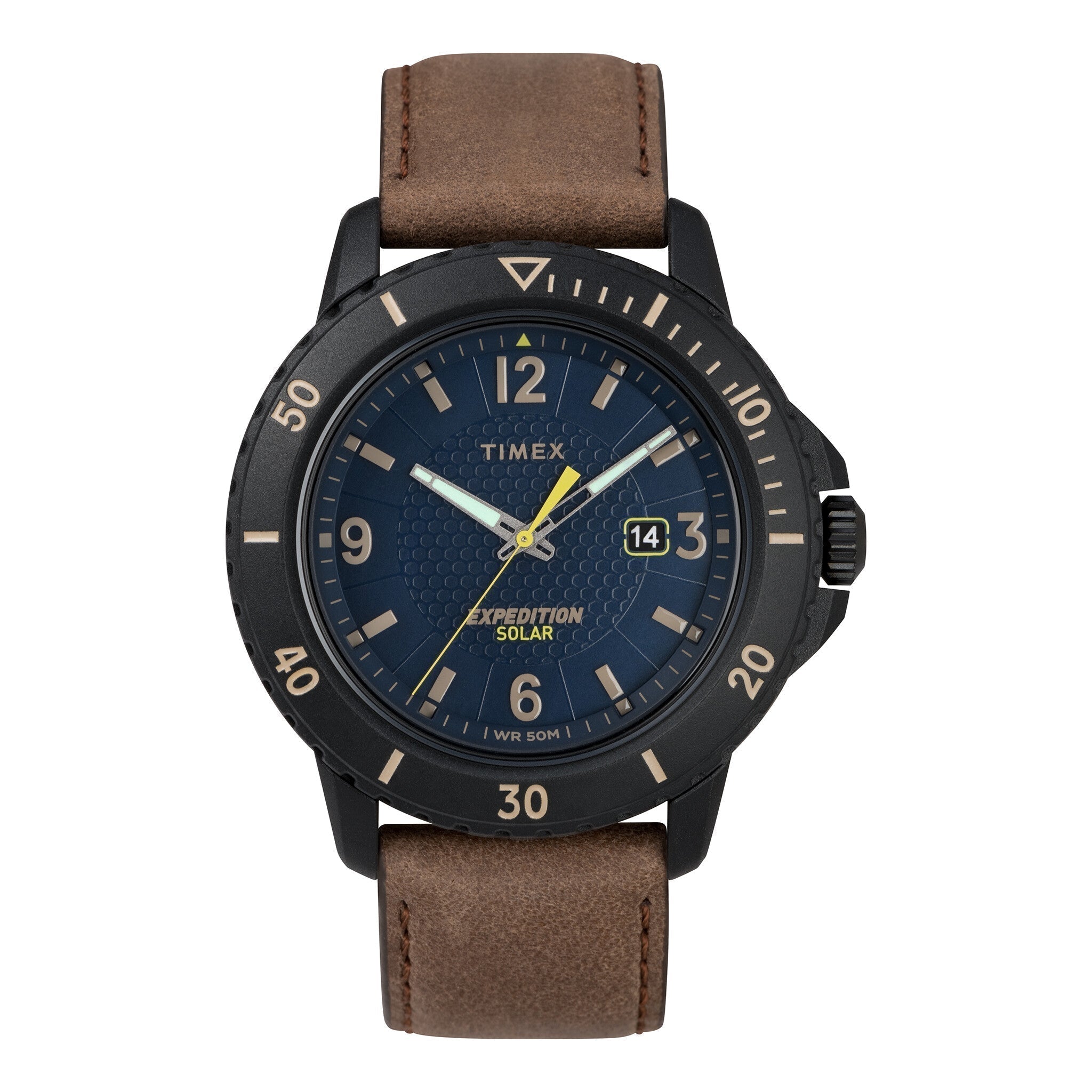 TIMEX EXPEDITION GALLATIN SOLAR - STYLISH MEN'S WATCH WITH BROWN LEATHER & BLUE DIAL