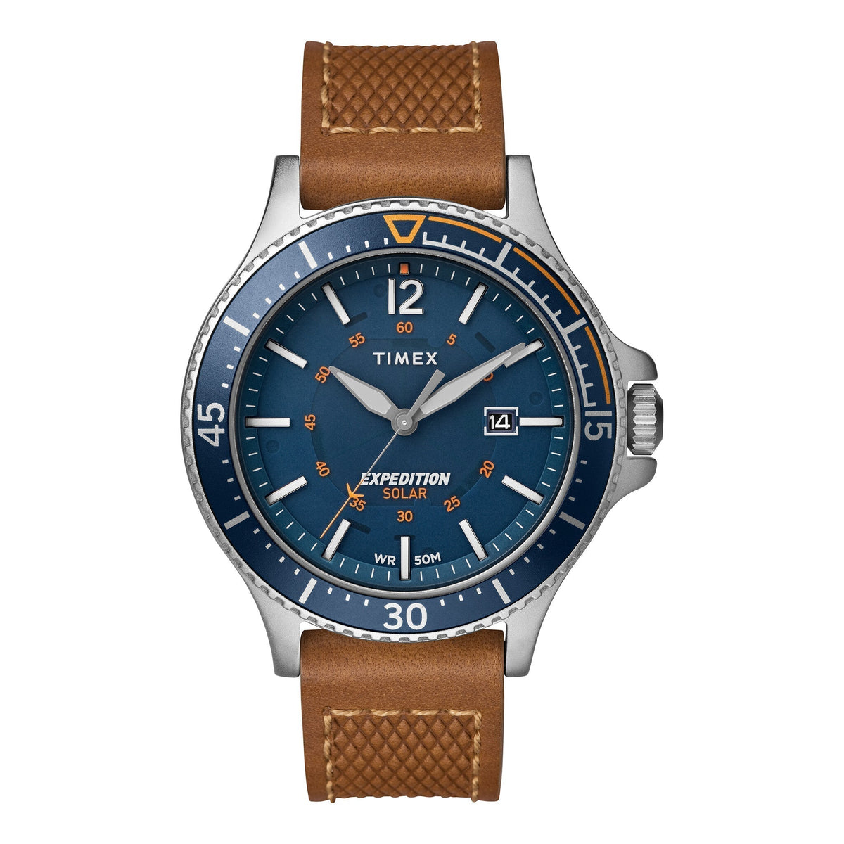 TIMEX EXPEDITION RANGER SOLAR TW4B15000 - CLASSIC TAN LEATHER & BLUE DIAL MEN'S WATCH