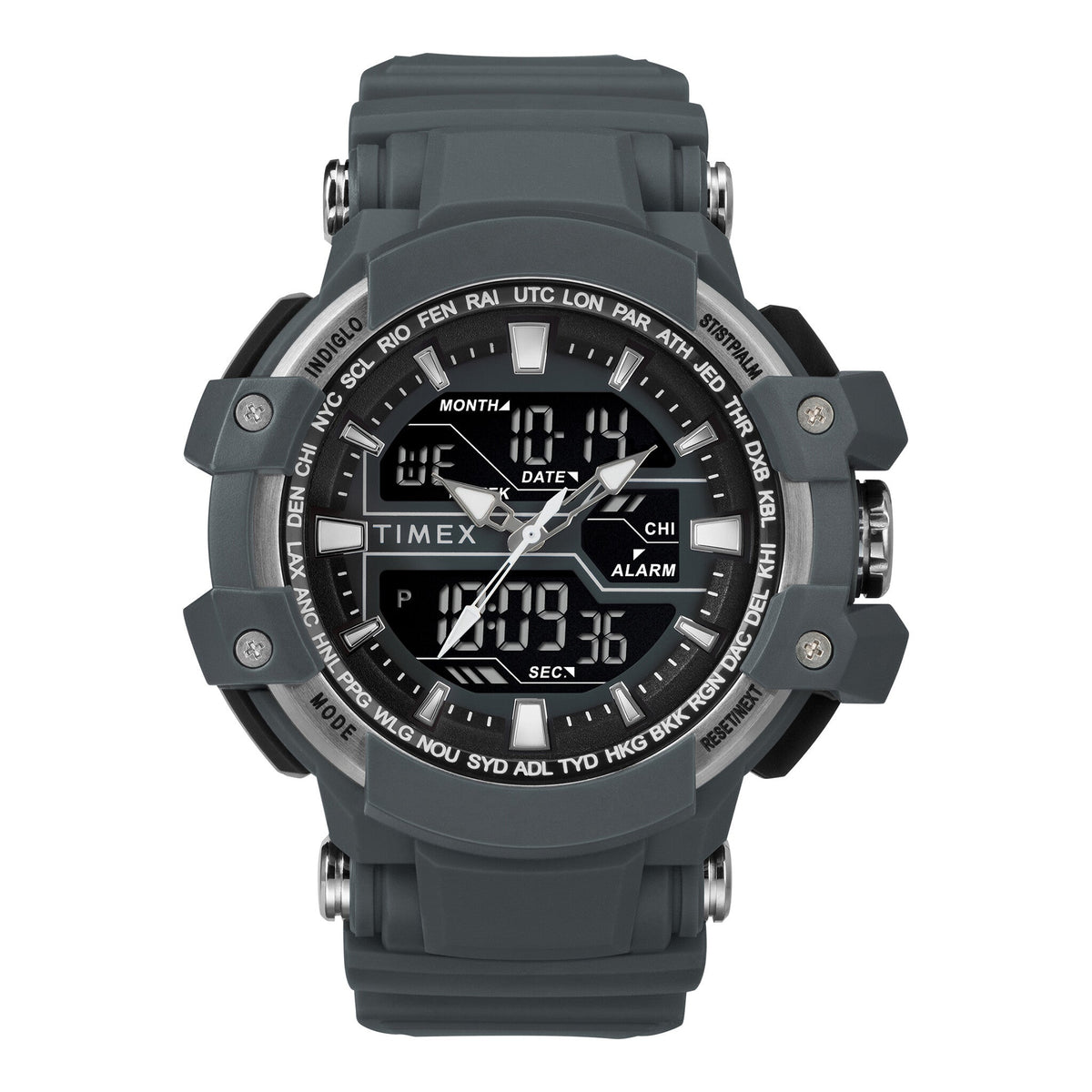 TIMEX TW5M22600 DGTL LIFESTYLE - GRAY RESIN MEN'S WATCH WITH INDIGLO LIGHT & SPORTS FUNCTIONS