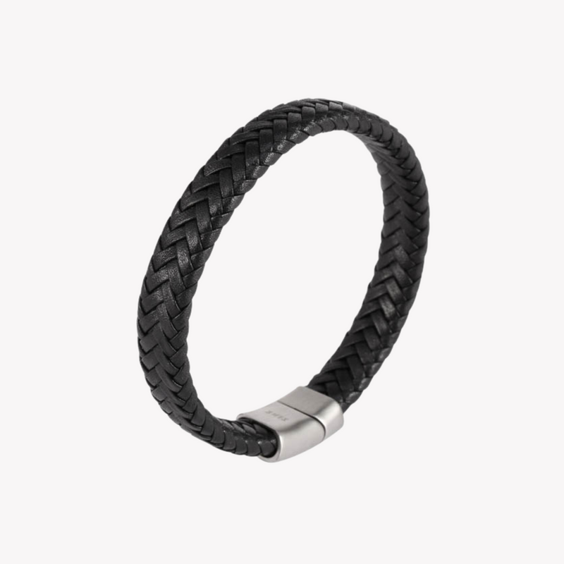 Zink Men's Black Stainless Steel & Leather Bracelet | Zjbc003slb