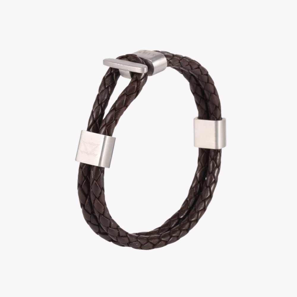 Zink Men's Brown Stainless Steel & Leather Bracelet | Zjbc004slbw