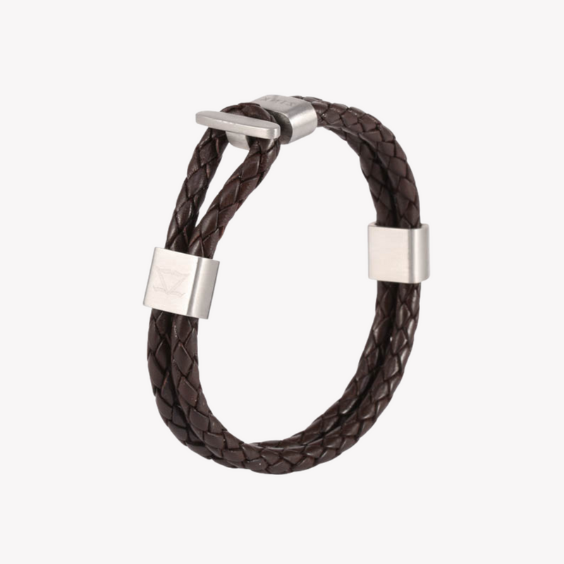 Zink Men's Brown Stainless Steel & Leather Bracelet | Zjbc004slbw