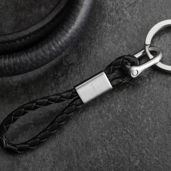 Zink Keychain - Silver & Black - Stainless Steel & Leather | Zjkc011b by i-watch