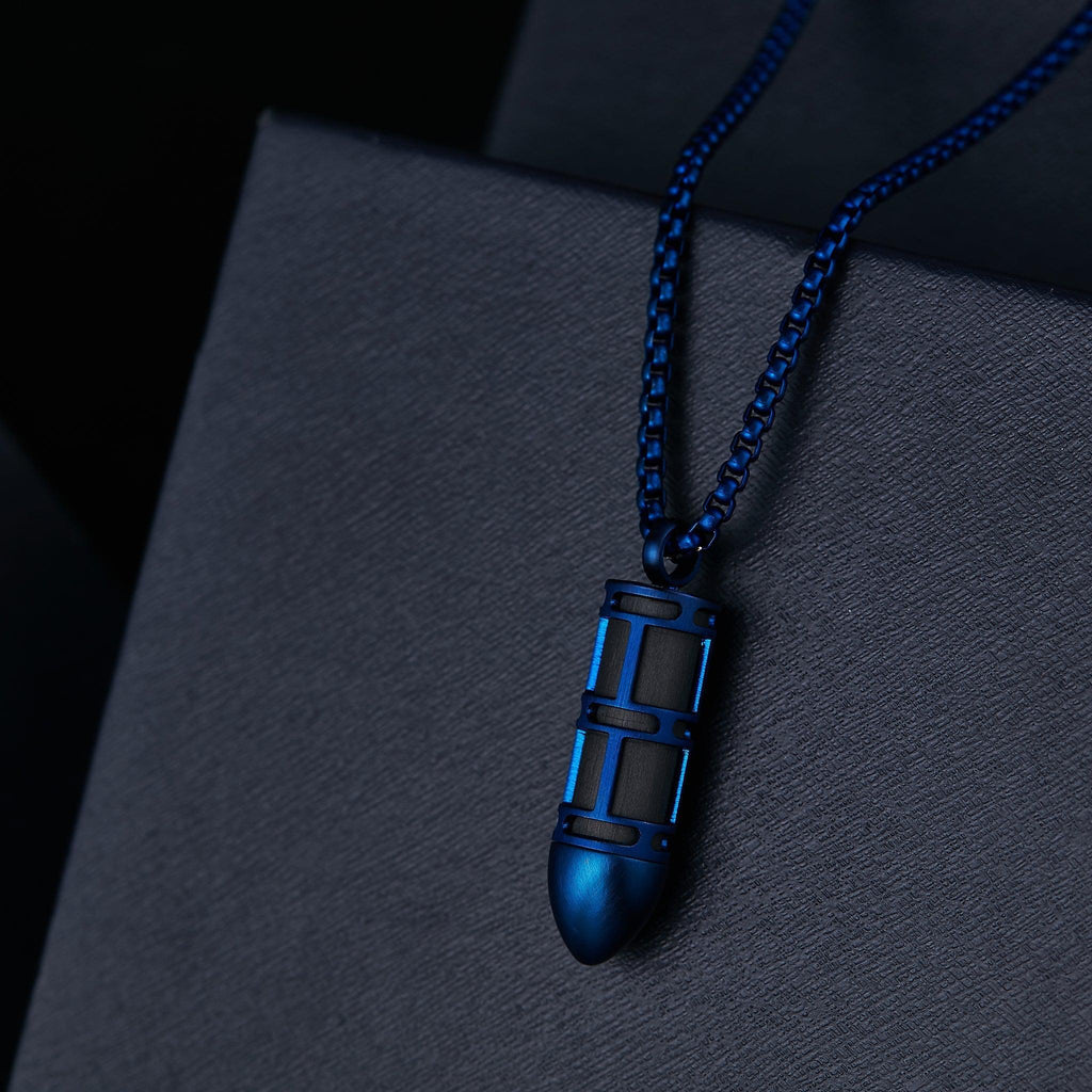 Zink Men's Necklace - Blue Stainless Steel & Carbon Fiber | Zjpd021sbl