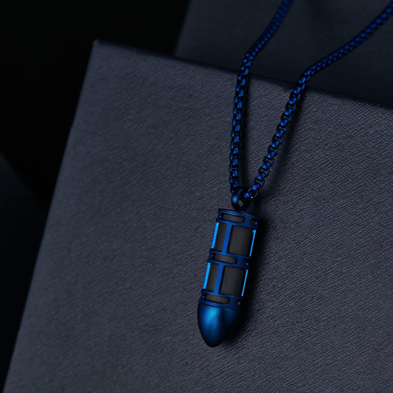 Zink Men's Necklace - Blue Stainless Steel & Carbon Fiber | Zjpd021sbl by i-watch