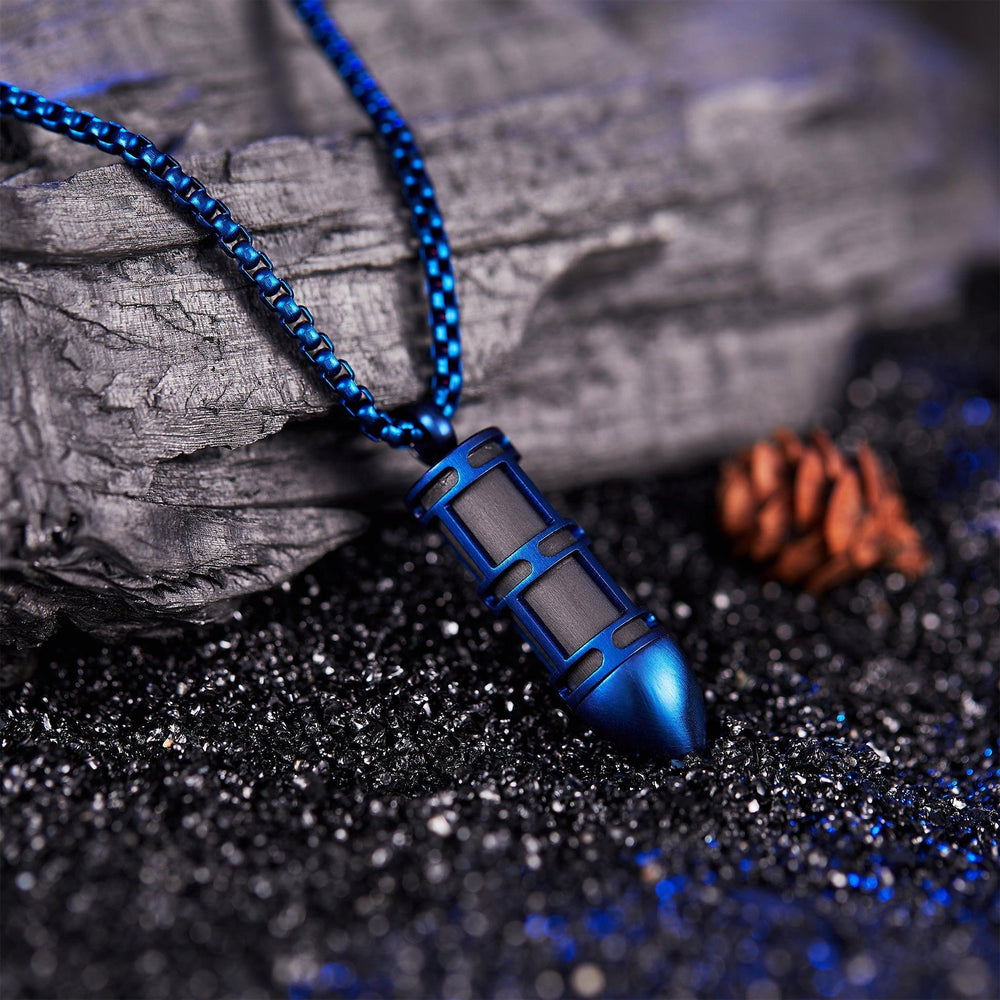Zink Men's Necklace - Blue Stainless Steel & Carbon Fiber | Zjpd021sbl by i-watch