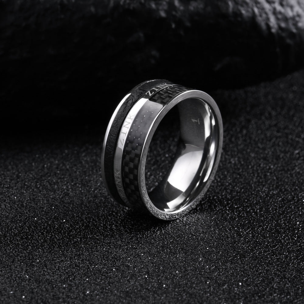 Zink Men's Silver & Black Stainless Steel Ring | Zjrg016sps