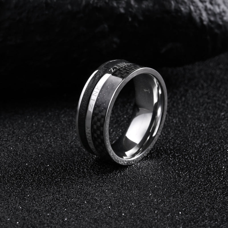 Zink Men's Silver & Black Stainless Steel Ring | Zjrg016sps