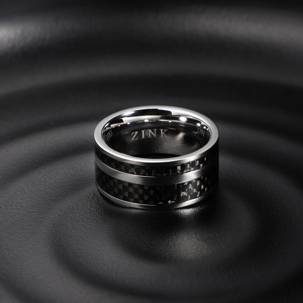 Zink Men's Silver & Black Stainless Steel Ring | Zjrg016sps