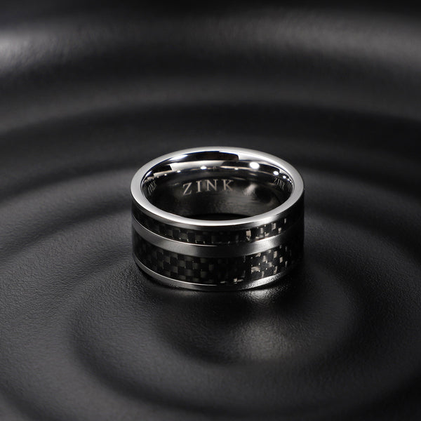 Zink Men's Silver & Black Stainless Steel Ring | Zjrg016sps
