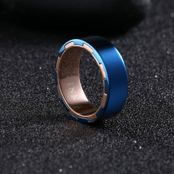 Zink Men's Rose Gold & Blue Stainless Steel Ring | Zjrg025spibl
