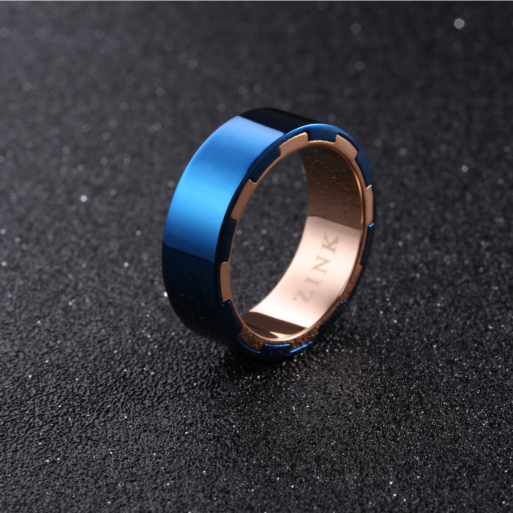 Zink Men's Rose Gold & Blue Stainless Steel Ring | Zjrg025spibl