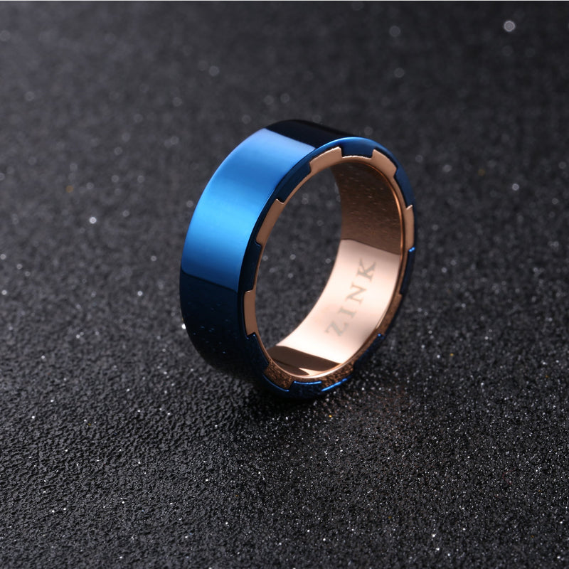 Zink Men's Rose Gold & Blue Stainless Steel Ring | Zjrg025spibl