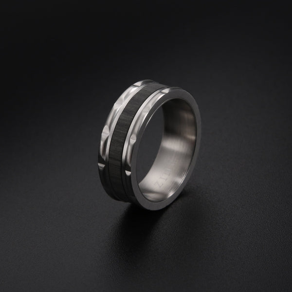 Zink Men's Silver & Black Stainless Steel Ring | Zjrg027m