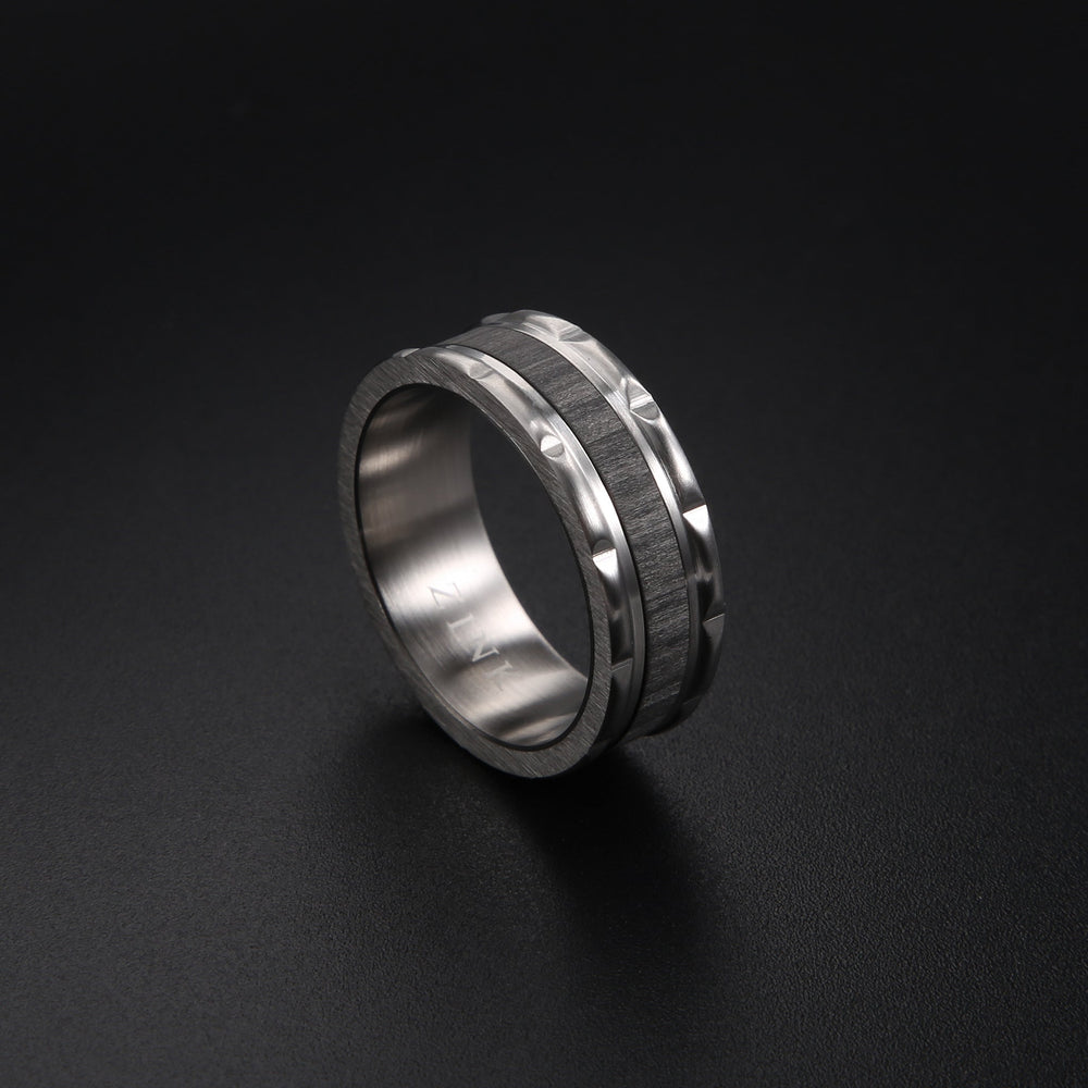 Zink Men's Silver & Black Stainless Steel Ring | Zjrg027m