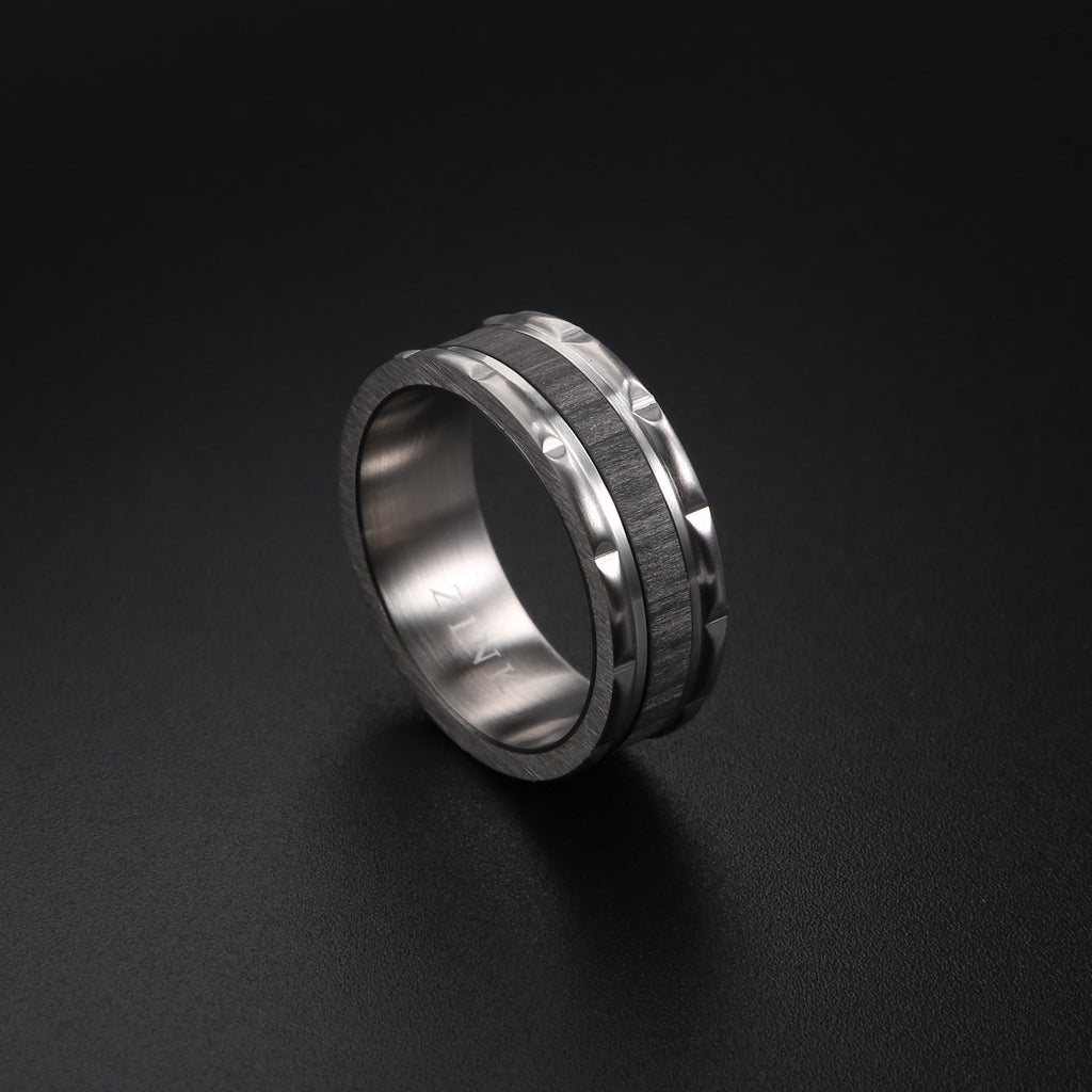 Zink Men's Silver & Black Stainless Steel Ring | Zjrg027m