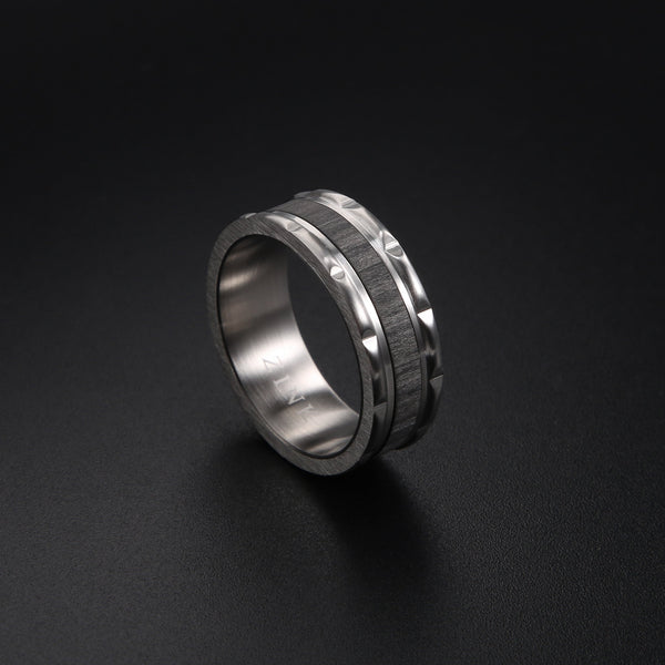 Zink Men's Silver & Black Stainless Steel Ring | Zjrg027m