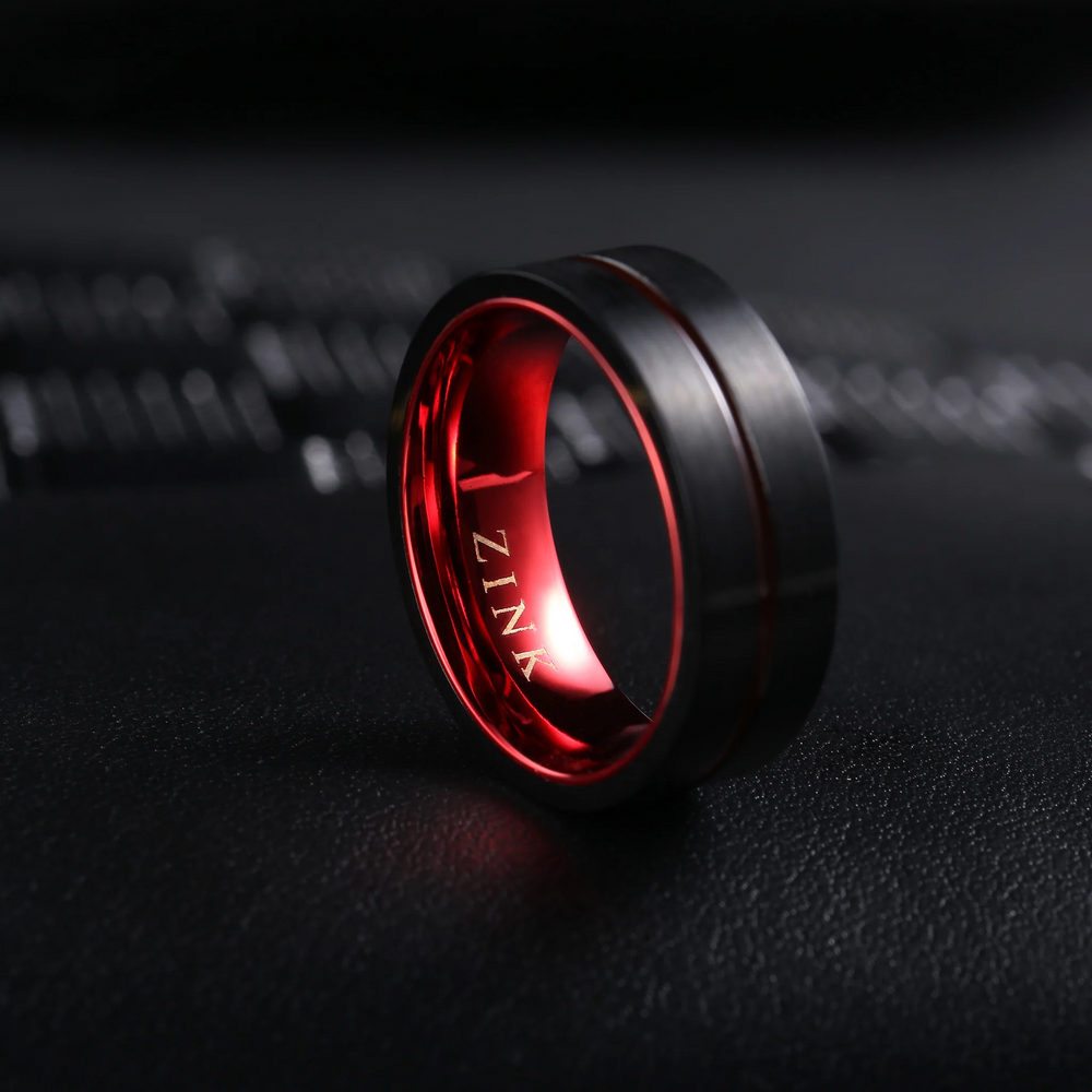 Zink Men's Black & Red Stainless Steel & Tungsten Ring | Zjrg031tbr