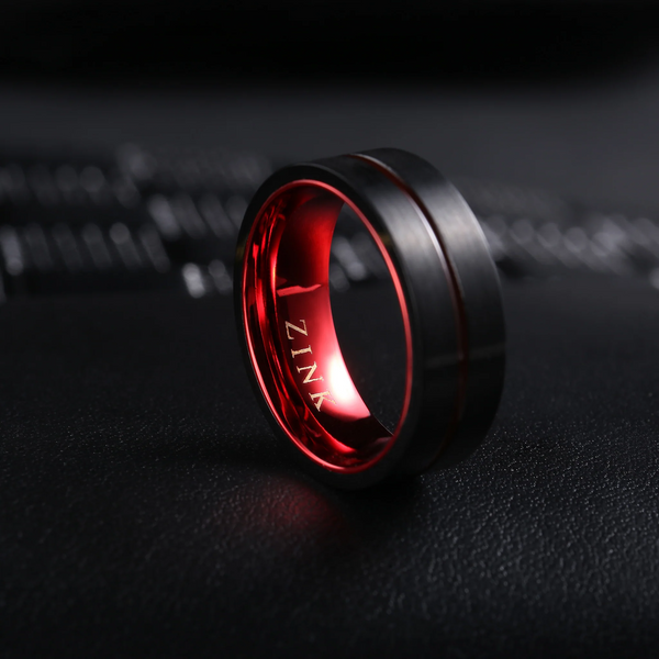 Zink Men's Black & Red Stainless Steel & Tungsten Ring | Zjrg031tbr