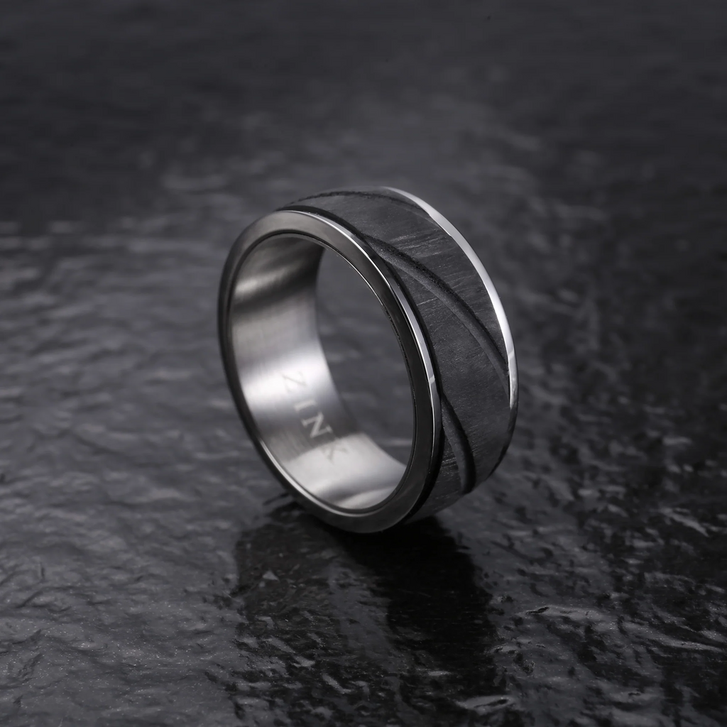 Zink Men's Silver & Black Stainless Steel Ring | Zjrg0332