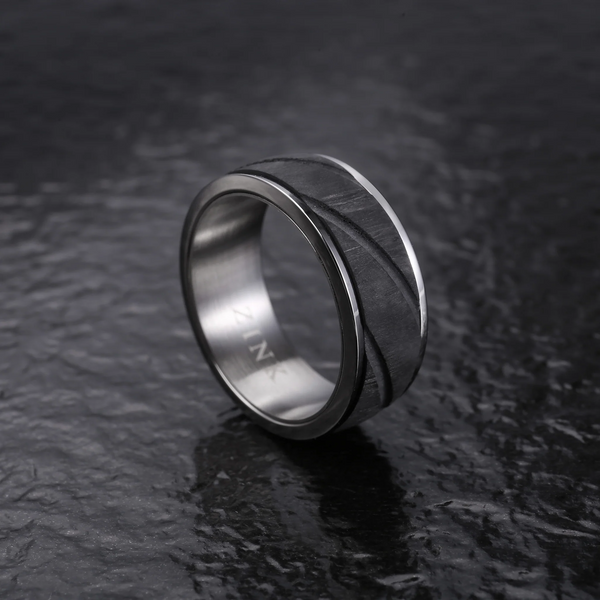 Zink Men's Silver & Black Stainless Steel Ring | Zjrg0332