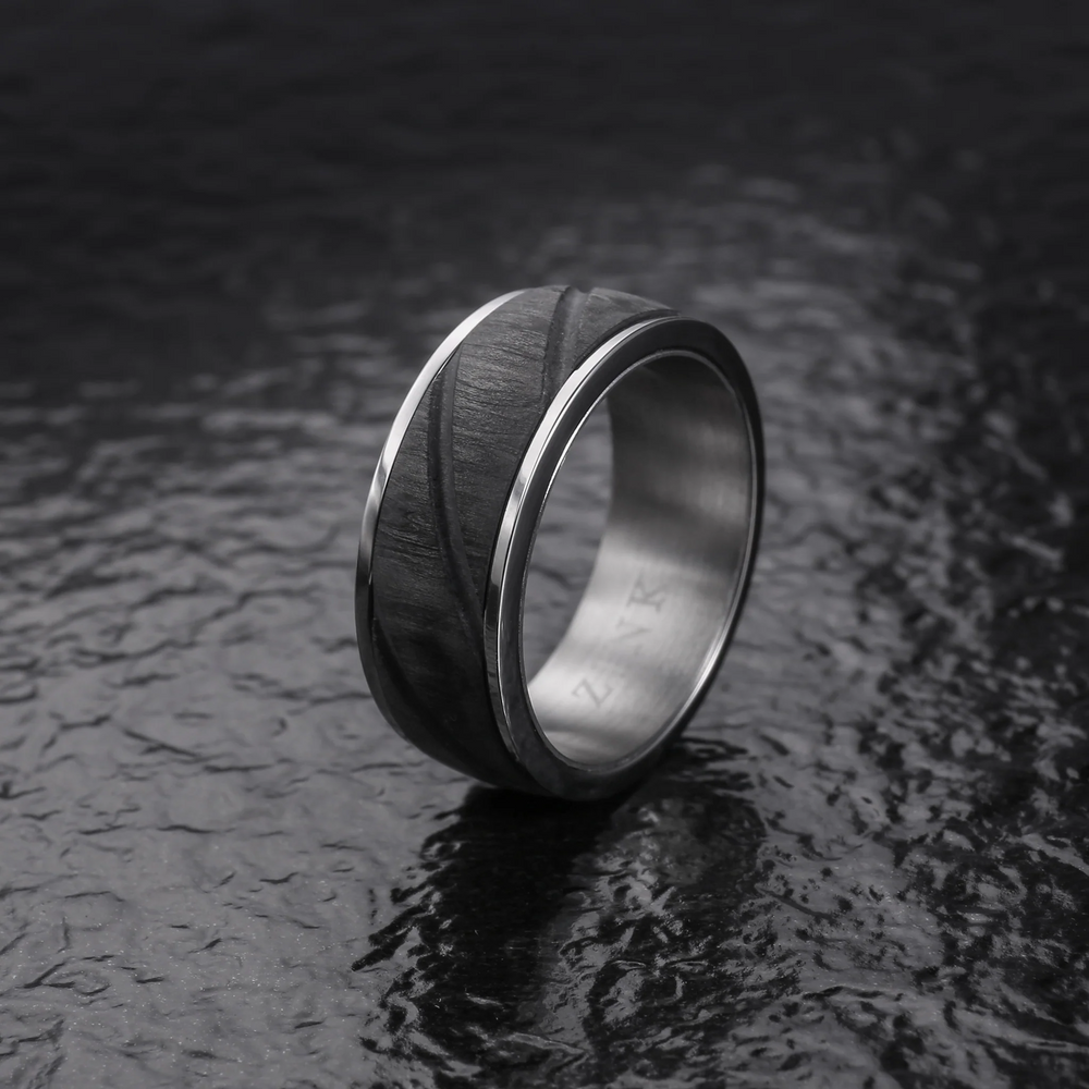 Zink Men's Silver & Black Stainless Steel Ring | Zjrg0332
