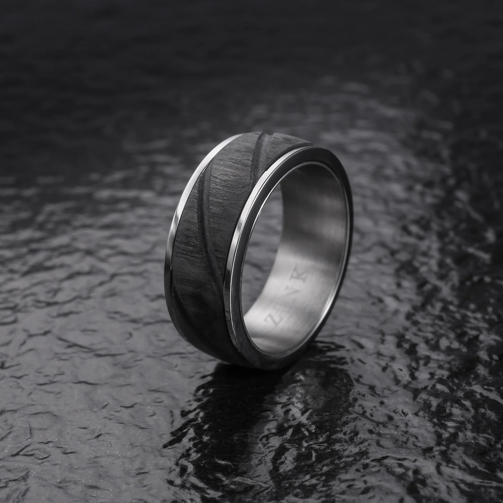 Zink Men's Silver & Black Stainless Steel Ring | Zjrg0332