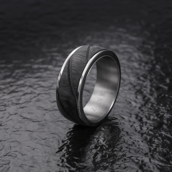 Zink Men's Silver & Black Stainless Steel Ring | Zjrg0332