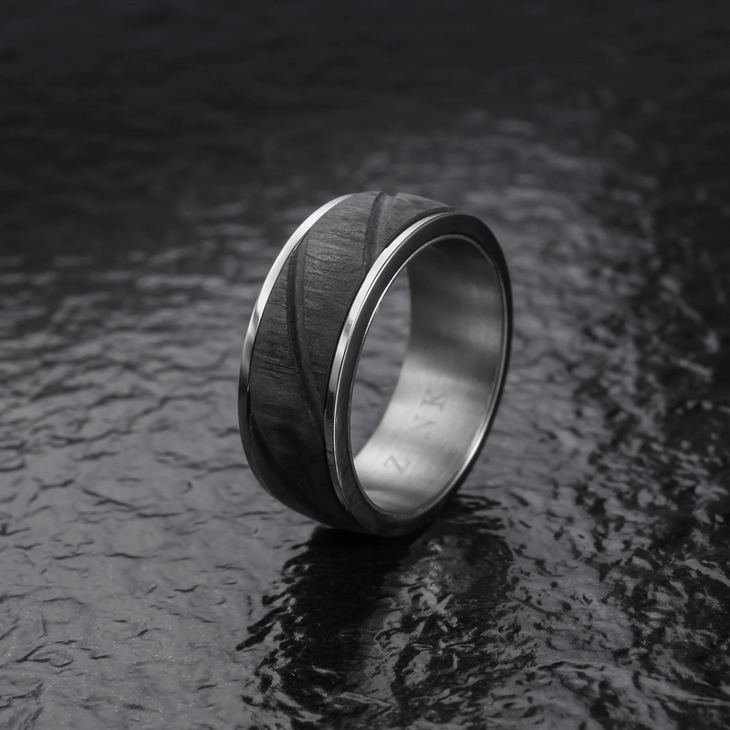 Zink Men's Silver & Black Stainless Steel Ring | Zjrg0332