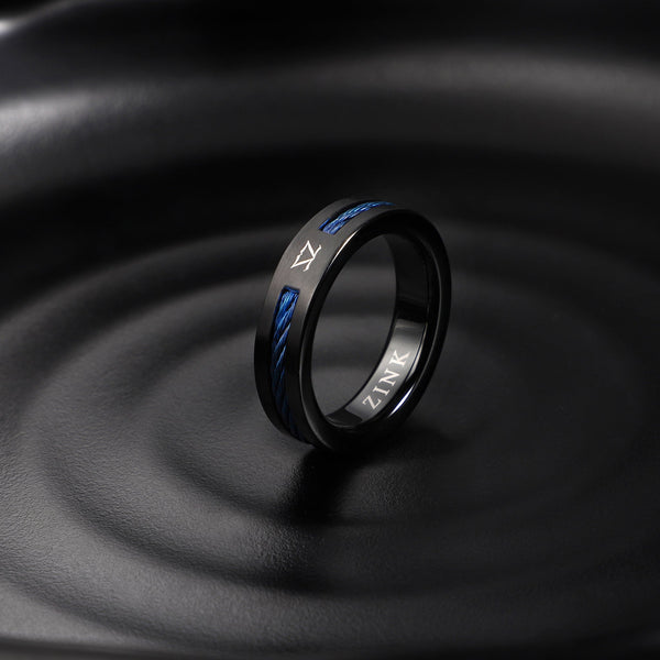 Zink Men's Black & Blue Stainless Steel Ring | Zjrg041bl