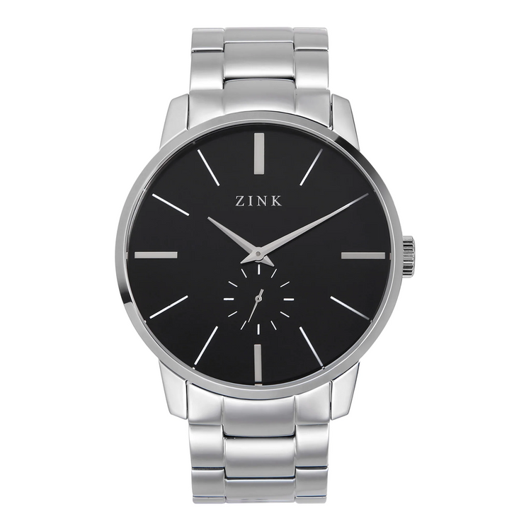 ZINK ZK126G5SS-26-B - ELEGANT SILVER STAINLESS STEEL MEN'S WATCH WITH BLACK DIAL