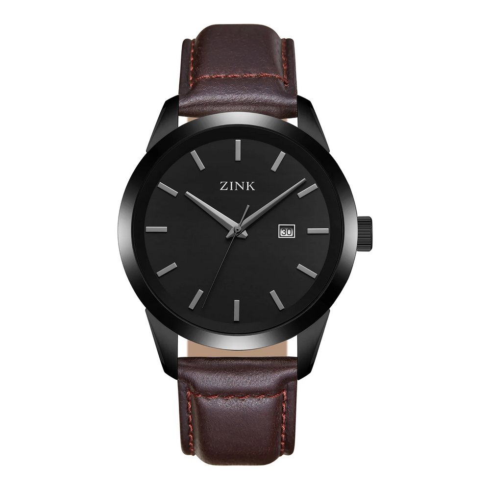 Zink Zk133g1ls-216 Elegante - Timeless Style Men's Watch With Brown Leather Band & Bold Black Dial by i-watch