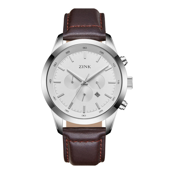 Zink Zk134g2ls-12 Elegant Timepiece - Modern Men's Watch With Brown Leather Band & Silver Dial