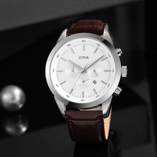 Zink Zk134g2ls-12 Elegant Timepiece - Modern Men's Watch With Brown Leather Band & Silver Dial