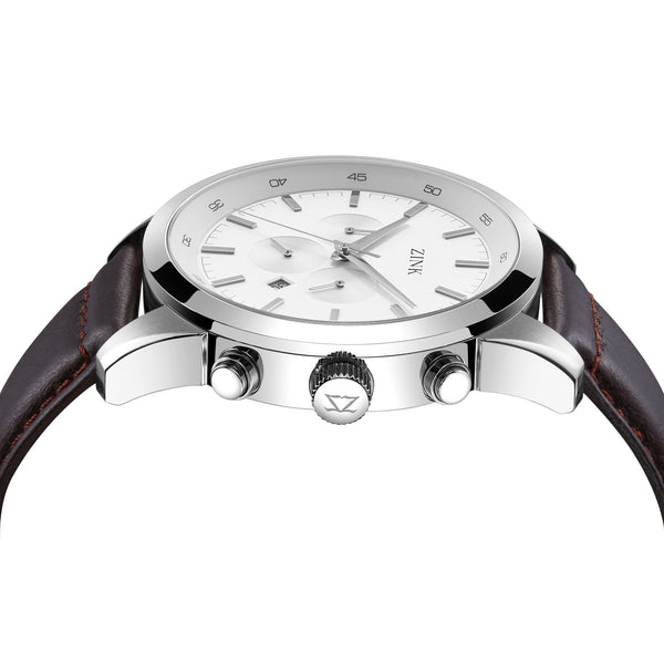 Zink Zk134g2ls-12 Elegant Timepiece - Modern Men's Watch With Brown Leather Band & Silver Dial