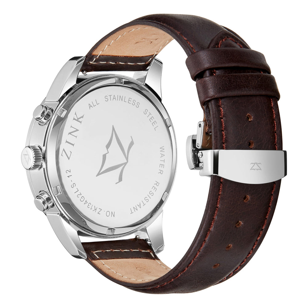 Zink Zk134g2ls-12 Elegant Timepiece - Modern Men's Watch With Brown Leather Band & Silver Dial by i-watch