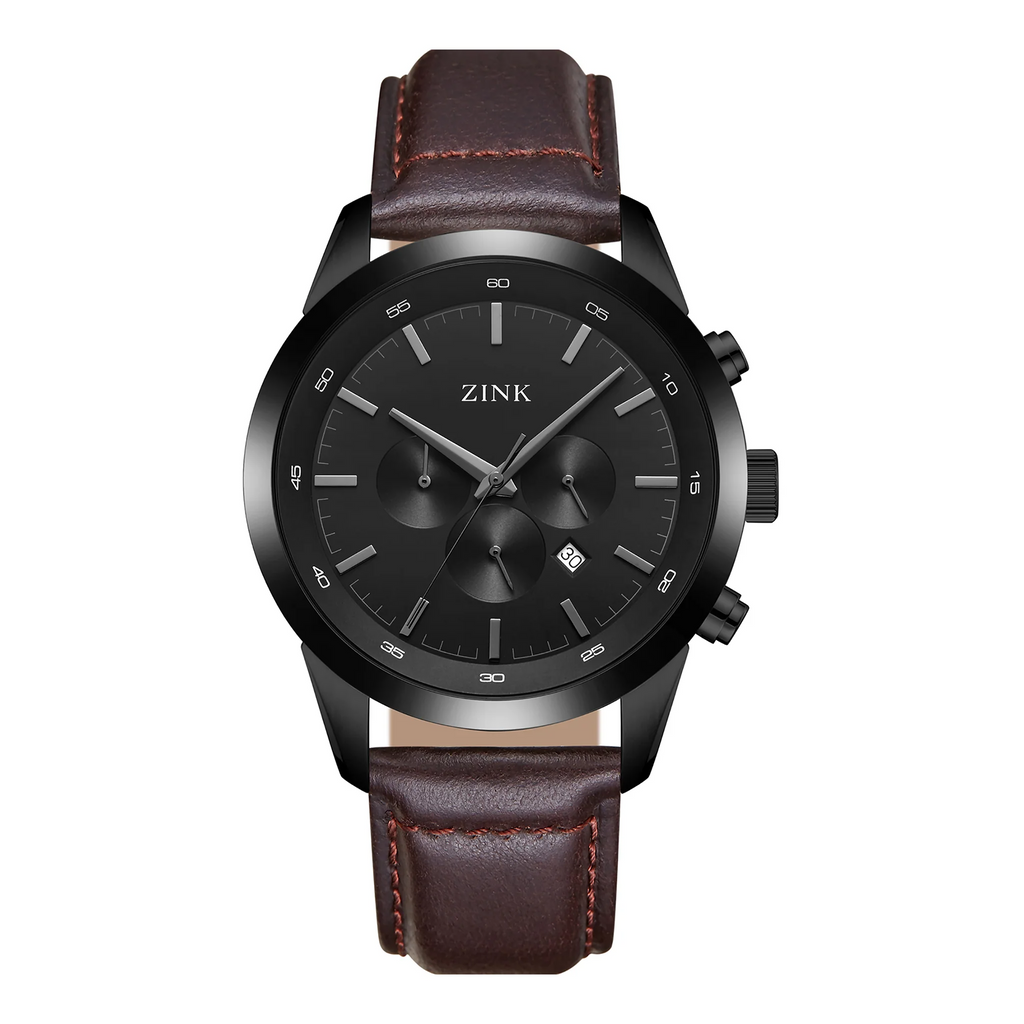 ZINK ZK134G2LS-216 ELEGANT TIMEPIECE - BOLD BLACK DIAL & BROWN LEATHER BAND Men's Watch