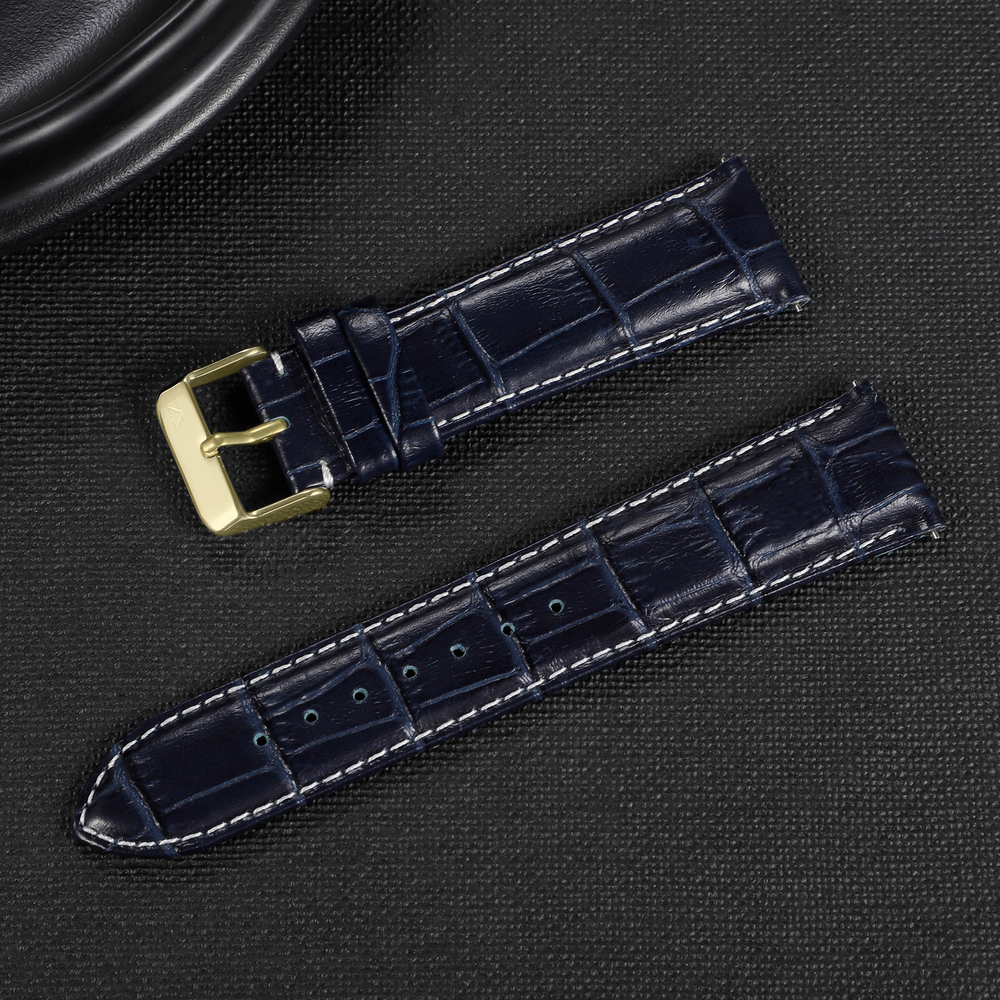 Zink Men's Leather Watch Band - Dark Blue | Zlb006dbg