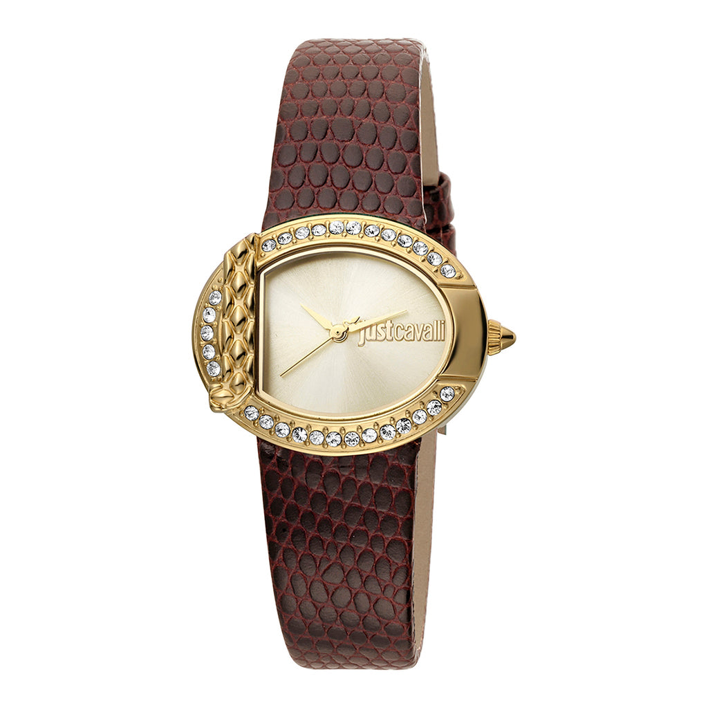 JUST CAVALLI Women's Watch with Gold Stainless Steel Case and Brown Leather Band