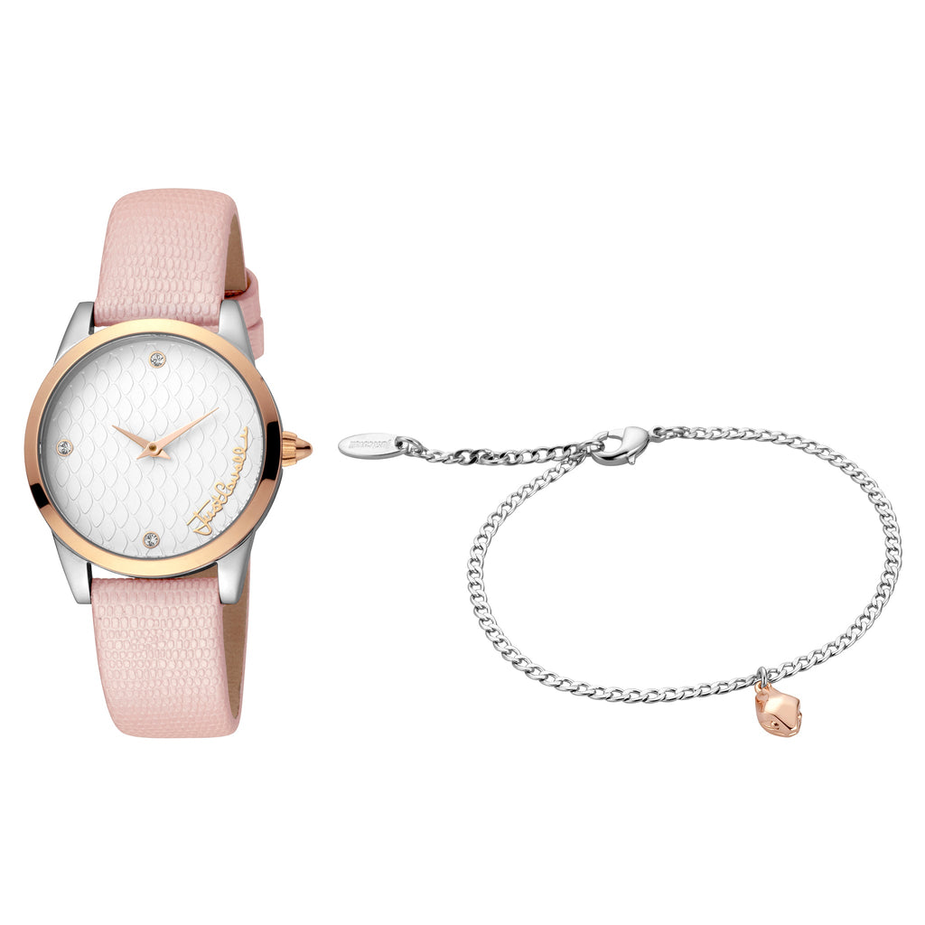 JUST CAVALLI Women's Watch with Silver Stainless Steel Case and Pink Leather Band