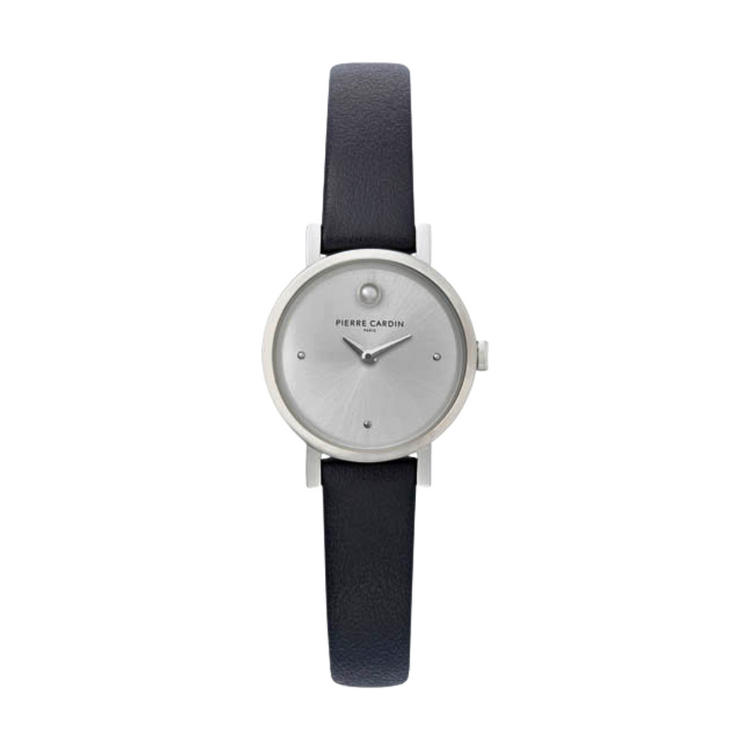 Pierre Cardin Women's Black Leather Watch, Silver Dial | CCM.0504