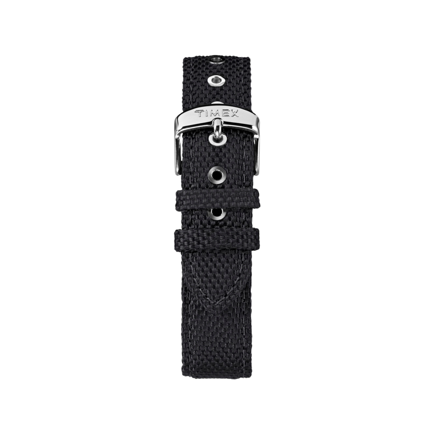 a black watch strap with a silver buckle