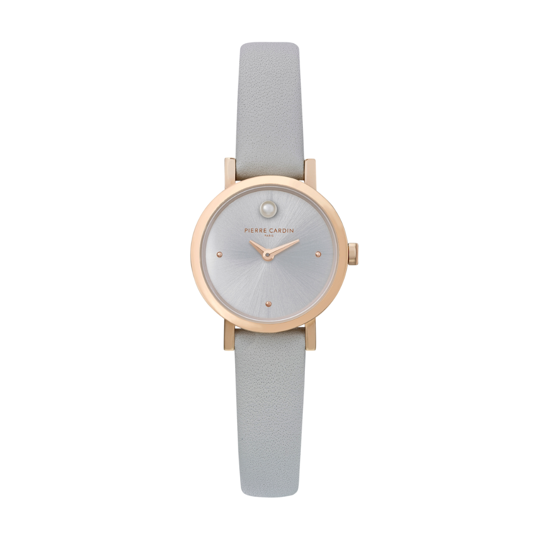 PIERRE CARDIN Women's Watch with Rose Gold Stainless Steel Case and Gray Leather Band