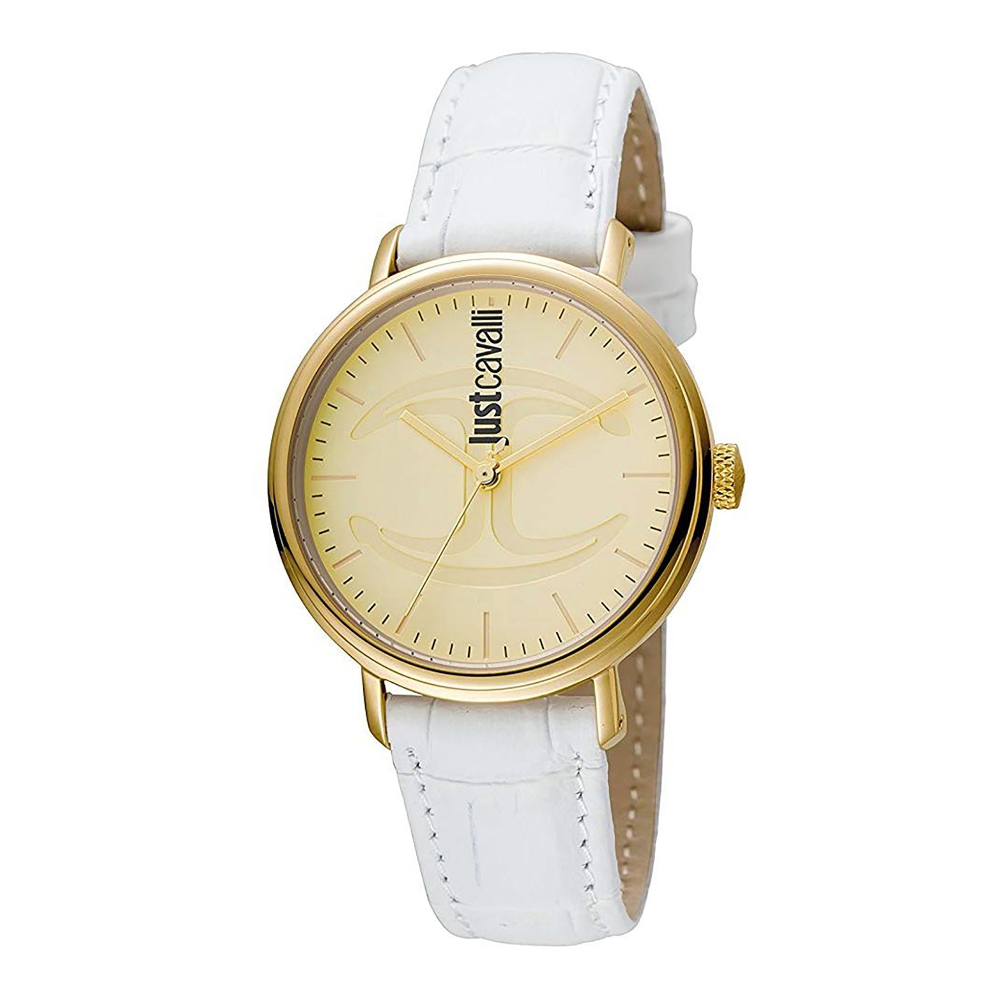 JUST CAVALLI Women's Watch with Gold Stainless Steel Case and White Leather Band