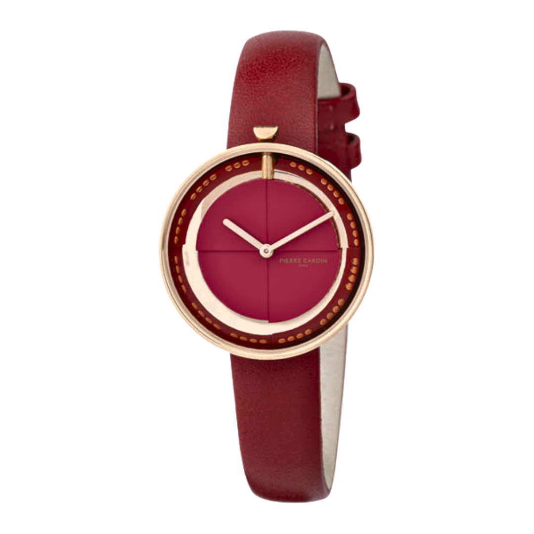 PIERRE CARDIN Women's Watch with Rose Gold Stainless Steel Case and Red Leather Band